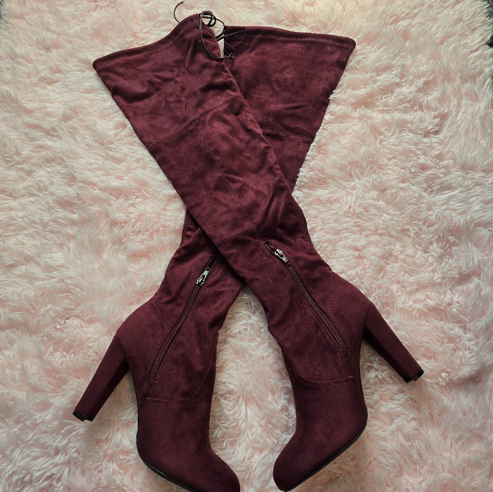 Elegant Burgundy Over-the-Knee Boots